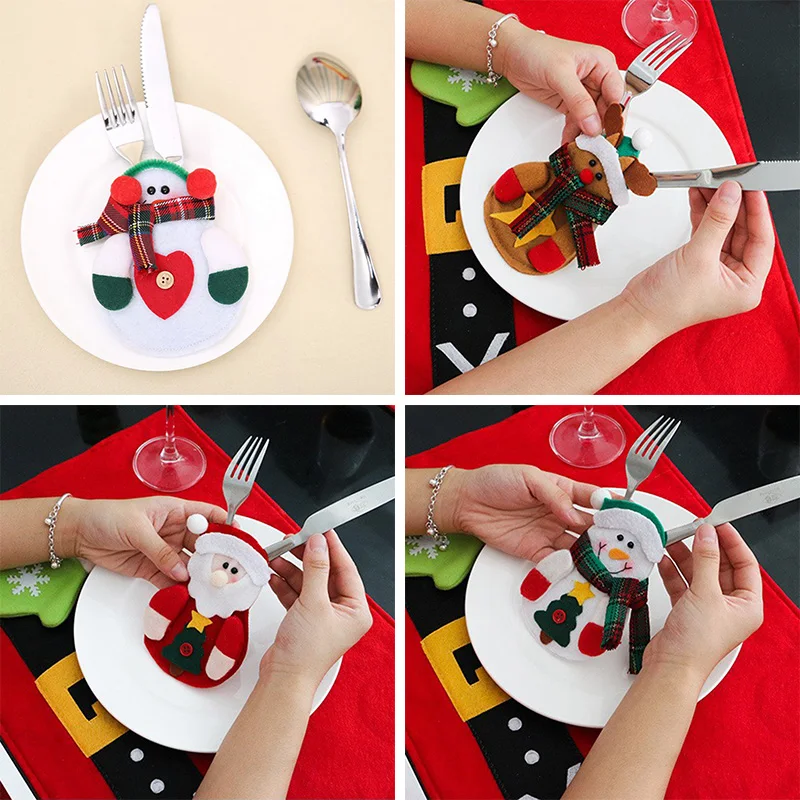 Cute Christmas Santa Holder Dinner Table Decor Cutlery Silverware Bag Pockets