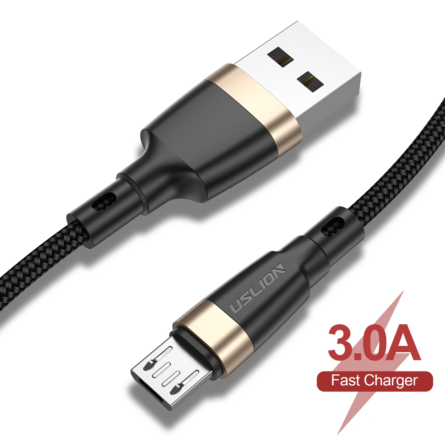 USLION кабель Micro USB для samsung Android кабель для передачи данных Шнур QC 3,0 кабель для быстрой зарядки для Xiaomi Redmi мобильный телефон USB кабель - Цвет: Gold