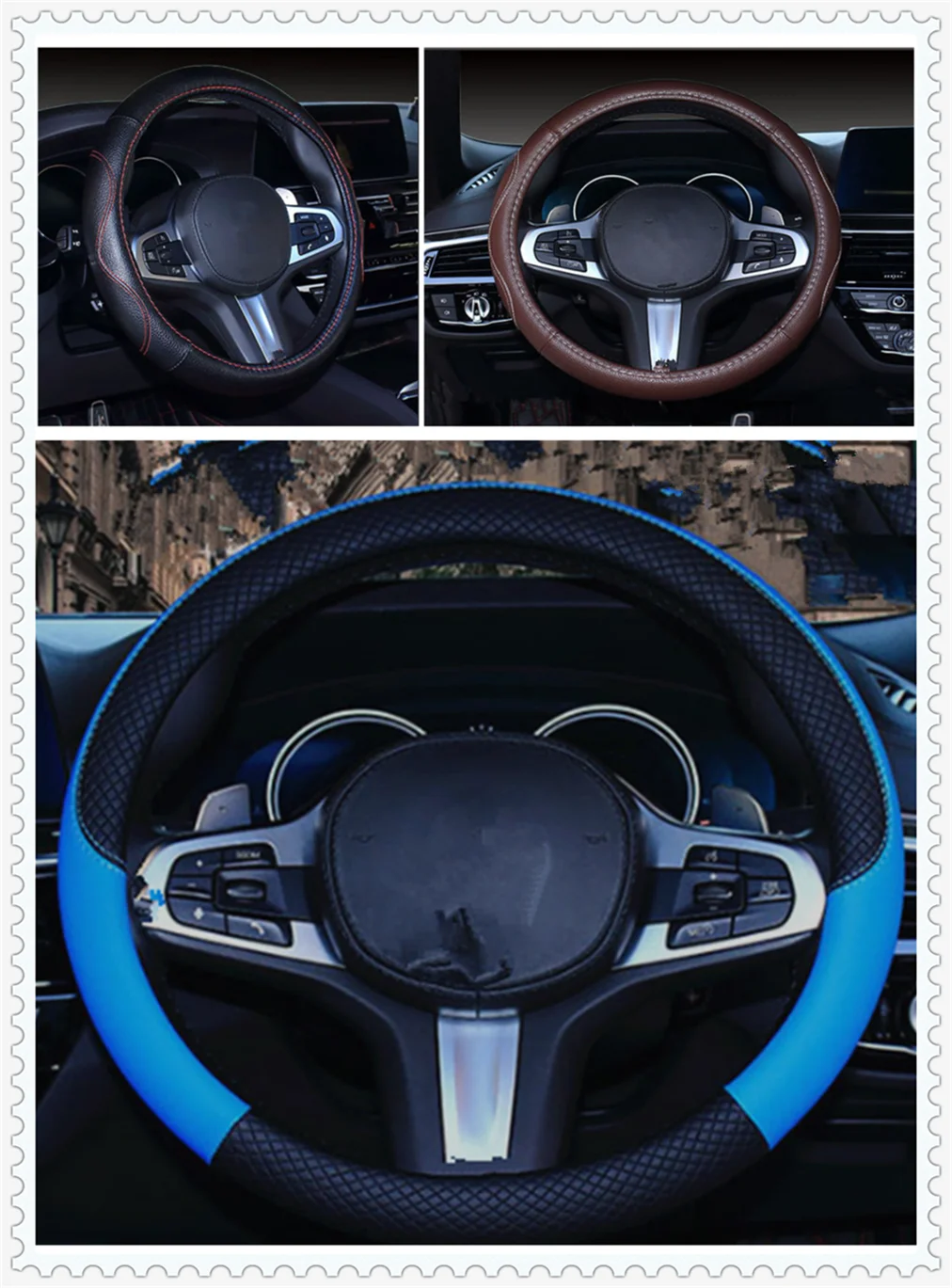

Premium car steering wheel cover 38 cm or 15 inch leather PU for Kia Forte Ceed Stonic Stinger Rio Picanto Niro