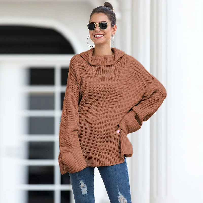 Women Sweaters and Pullovers Fall 2020 Turn-Down Collar Knitted Sweaters Women Invierno Solid Color Pullover Runway Sweater Tops