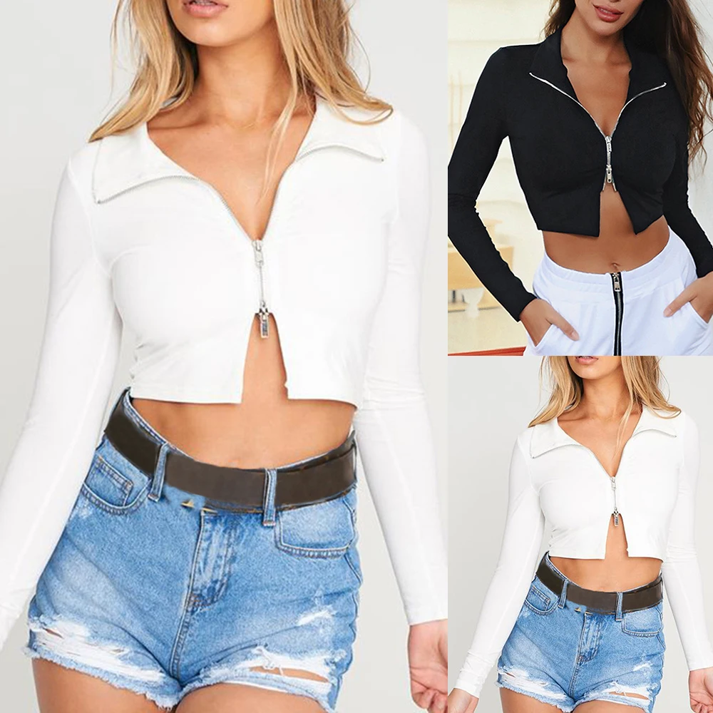 

Jacket Zipper blouse women Coat Women Autumn Casual V Neck Streetwears Slim Coats Long Sleeve Female Short Jackets Pullover
