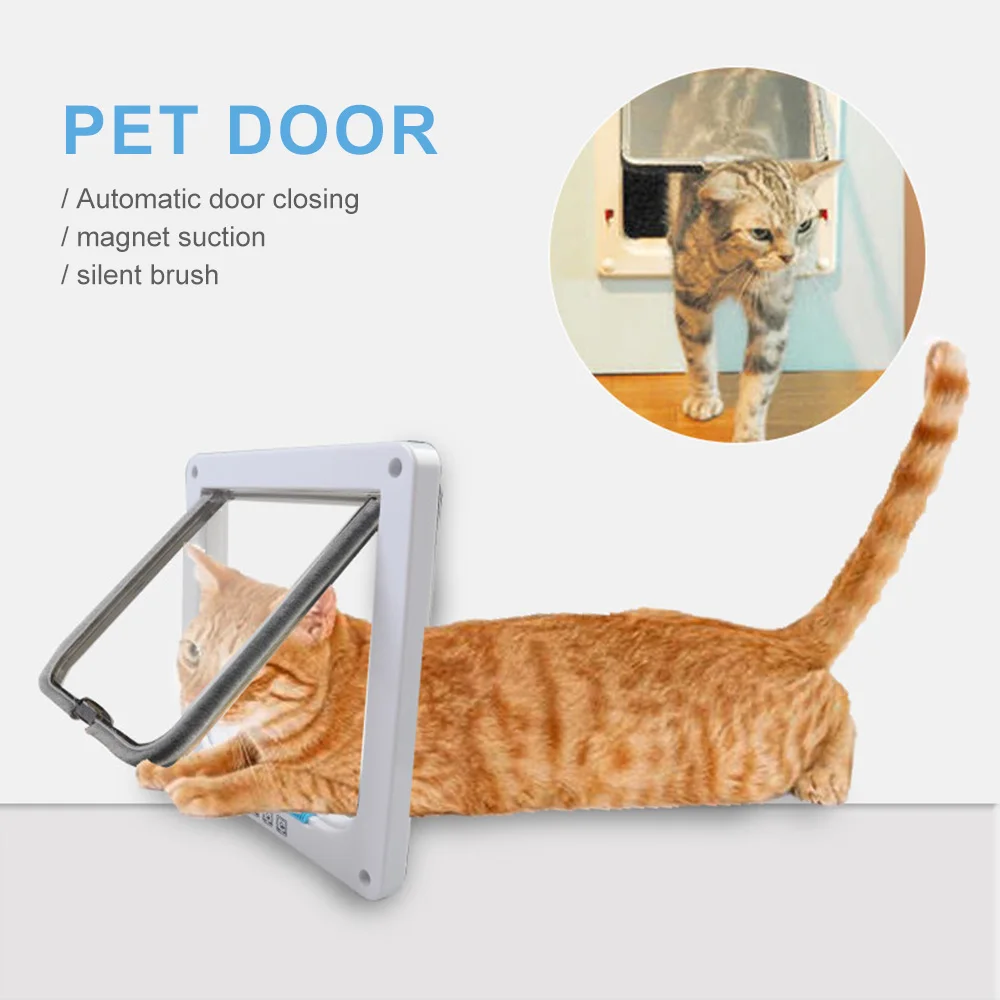 

Lockable Cat Flap Door 4 Ways Security Pets Intelligent Flap Door Dog Cat Kitten Small Pet Gate Door Kit Cat Door Size S M L