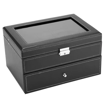 

Watch Box 20 Mens Case Glass Top Display Organizer Lockable LL@17