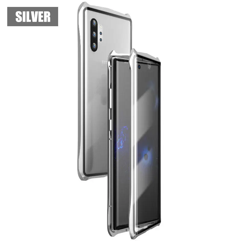 Silver Роскошный 360 Защитный чехол для всего тела для samsung Galaxy Note 10 Note 10+ Магнитный чехол, противоударный чехол, двустороннее стекло - Цвет: Silver