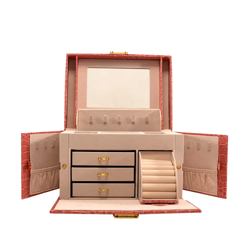 

Cross Border PU Leather Jewelry Box Three Layer Double Drawer Jewellery Box Princess Jewelry Storage Box Wholesale