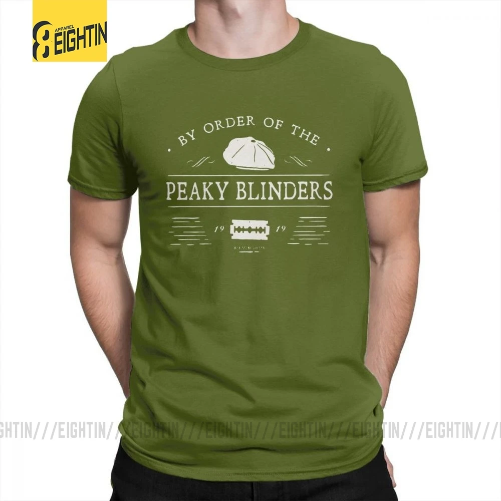 По заказу The Peaky Blinders мужские крутые принтованные футболки с круглым вырезом размера плюс футболки с коротким рукавом футболки хлопок - Цвет: Армейский зеленый