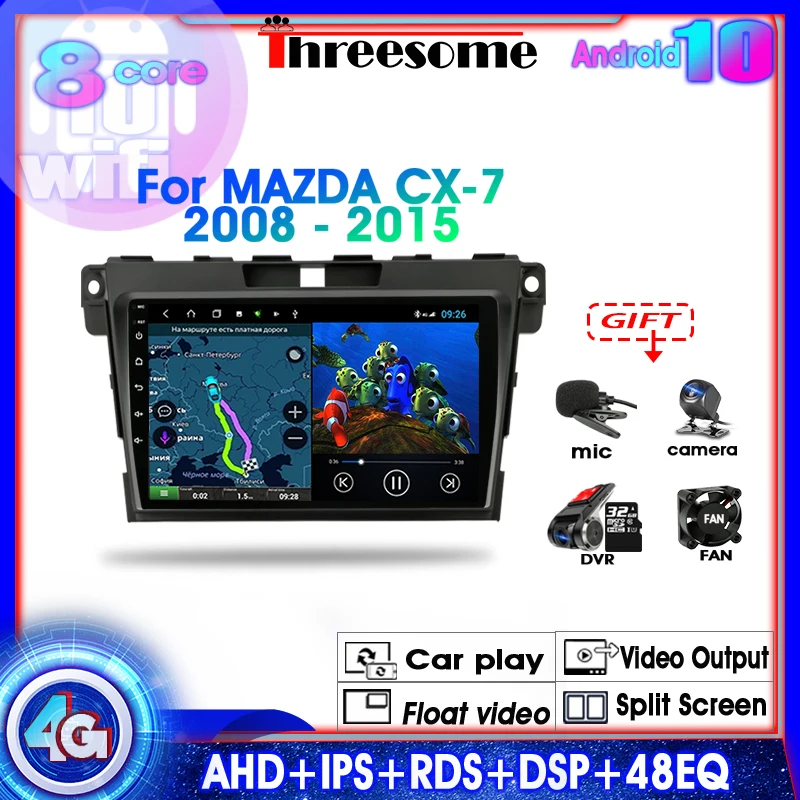 

Android 10.0 Split Screen 4G+64G Car Radio Multimedia Video Player For MAZDA CX-7 2008-2015 GPS Navigation 2 Din 4G+WiFi RDS DSP