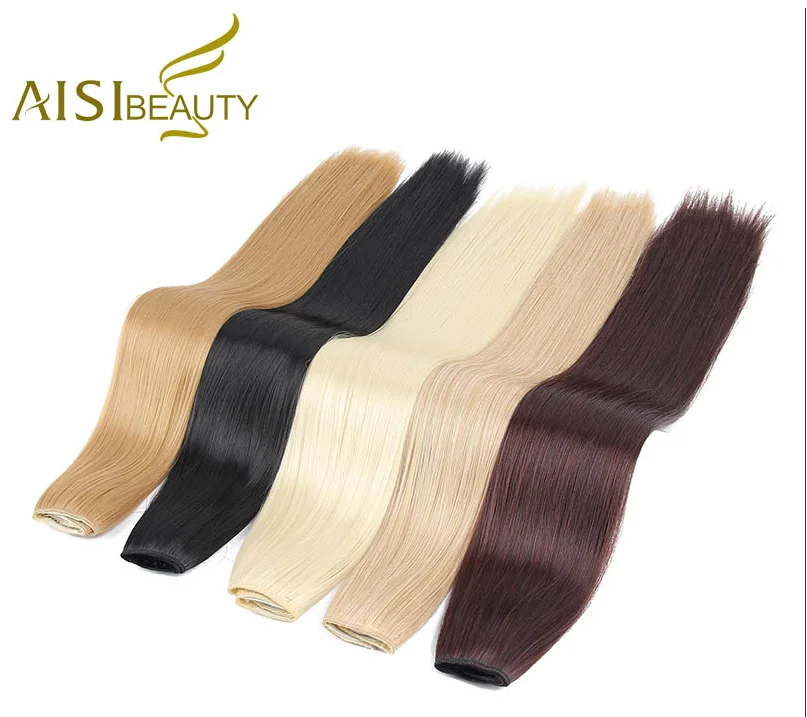 AISI BEAUTY, Длинные прямые синтетические волосы для наращивания, 5 зажимов, цельные шиньоны, высокая температура, черный блонд, для женщин