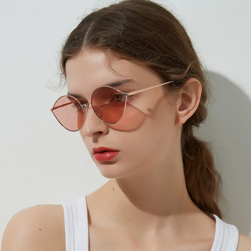 Lunette De Soleil ретро прозрачные цветные глазурные линзы AC Festival Zonnebril Dames большие круглые солнцезащитные очки кошачий глаз в металлической оправе