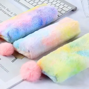 

Multi Colors Rainbow Ball Plush Pencil Case Box PencilCase for Girls Cute Office School Supplies Stationery Makeup Bag Gift C26