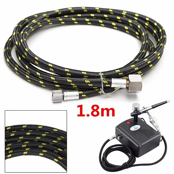 

1pc 1.8m Nylon Braided Airbrush Air Hose 1/4" to 1/8" Spray Pen Woven Pipe Adaptor Fitting