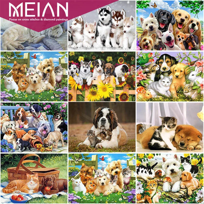 2020 алмазная живопись MEIAN Dog DIY 5D с изображением животных|Алмазная мозаика| |