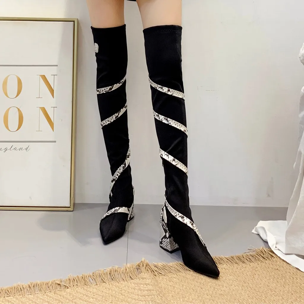 New Autumn Winter Over the knee Women Boots High Tie Strap Snake Boots Zapatos De Mujer Pointed Slim Botas Mujer