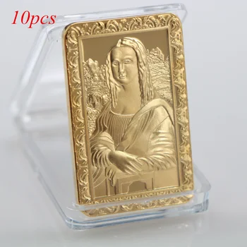 

10pcs/lot European France Da Vinci Mona Lisa Goddess Smile Gold-Plated Commemorative Coin Gold Block Collectible Bars