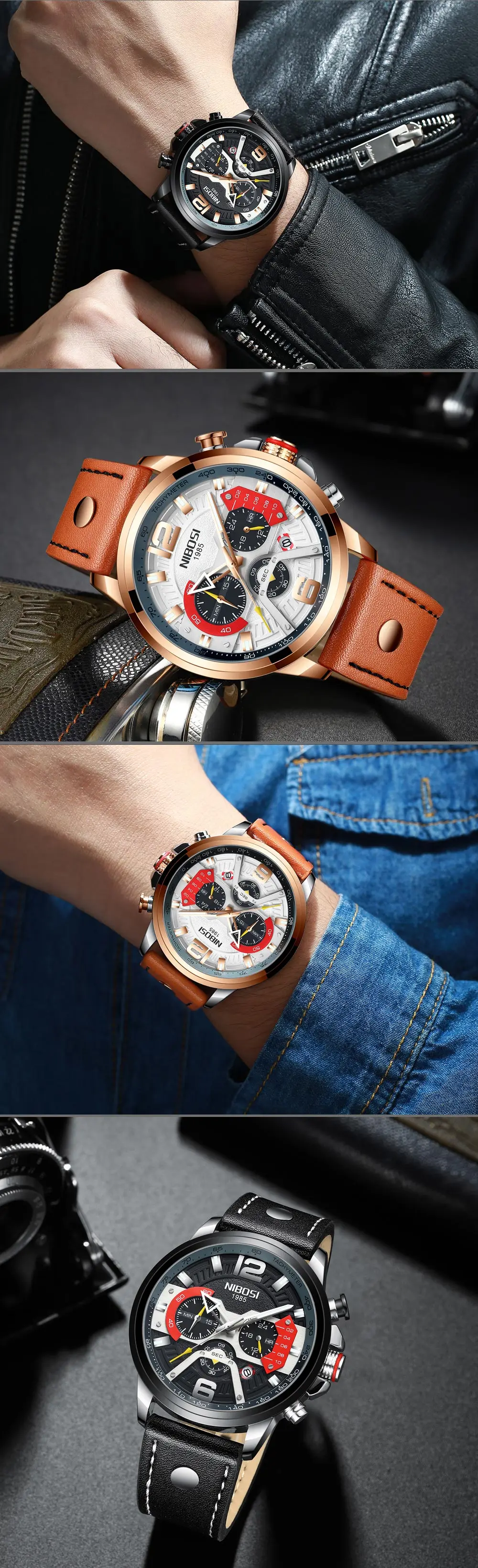 NIBOSI мужские часы до люксового бренда бизнес кожа кварцевые часы повседневные водонепроницаемые мужские наручные часы хронограф Relogio Masculino