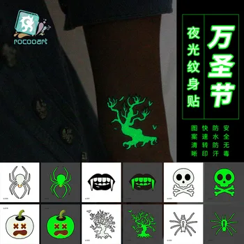 

Waterproof Environmentally Friendly Halloween Tattoo Holiday Party Pumpkin Children Face Pasters Temporary Luminous Tattoo Stick