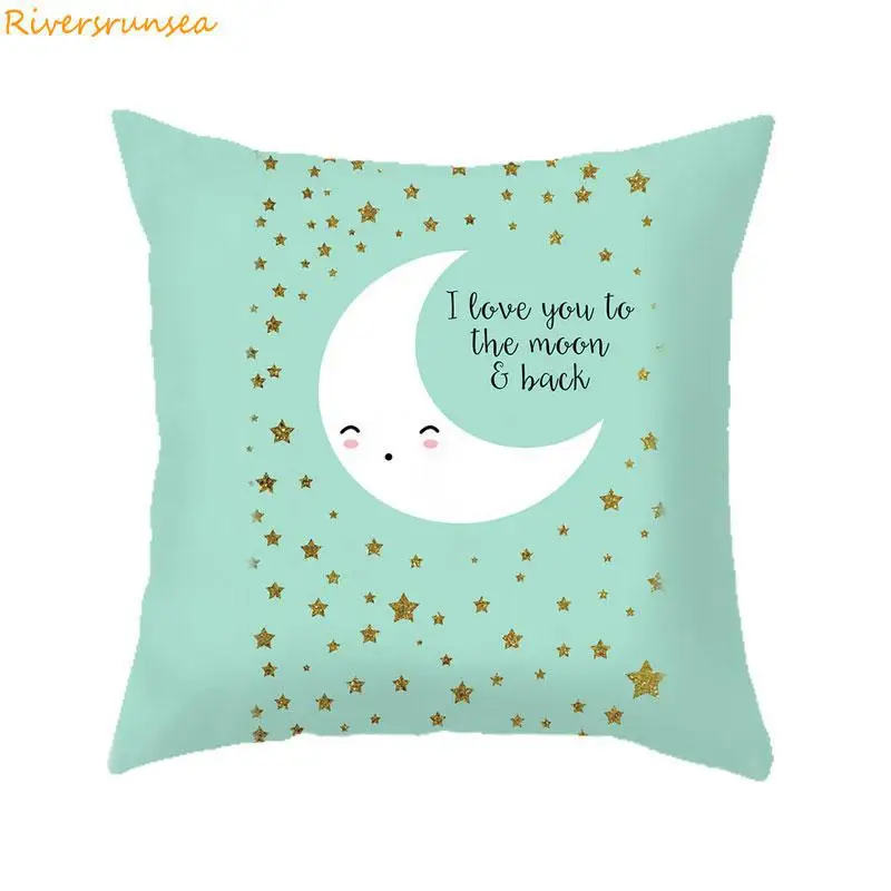 Kawaii Bear Rabbit Decorative Cushion Covers Cartoon Mountain Print Nordic Pillow Case Cute Cloud Raindrop Moon Star For Kids