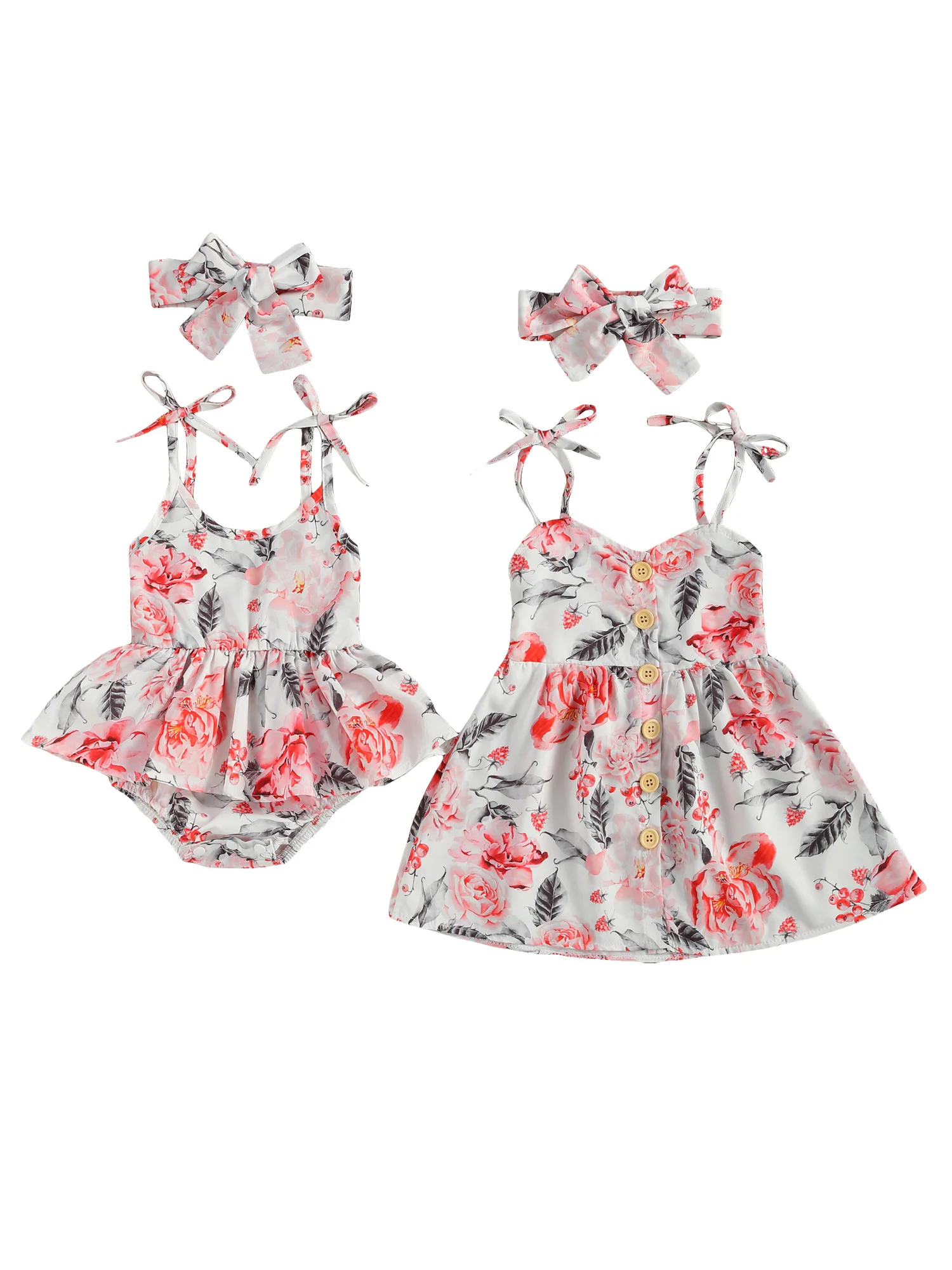 Citgeett verano 0-4Y hermana juego vestido infantil niñas flor impresión Casual Sling traje vestido + cinta elástica 2 uds