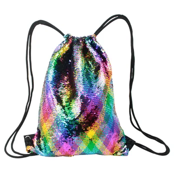 

Shifting Color Sequins Sports Bag Drawstring Harness Pocket Outdoor Backpack Color And Silver