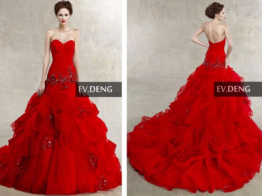 Аппликации из бисера Милая со складками из органзы сексуальный красный vestido de noiva свадебное платье Casamento платья для матери невесты