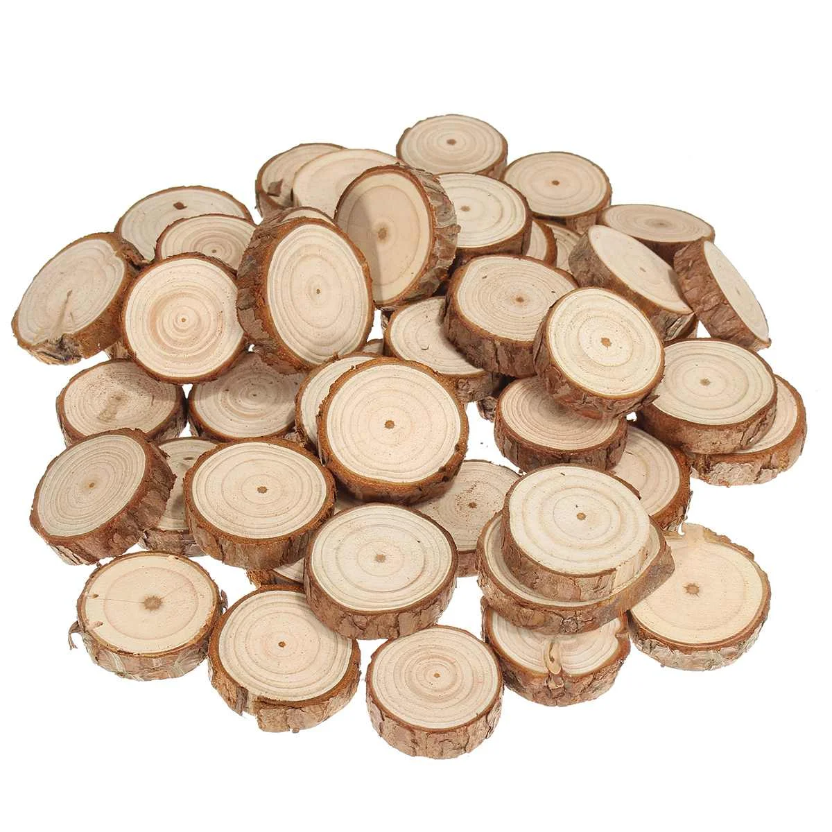 50 Pcs Natural Wood Slices 6-7cm Unfinished Predrilled Log Discs Wooden...