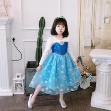 Новое весенне-осеннее замороженное платье принцессы с рисунком льда и снега детское платье на Хэллоуин для девочек