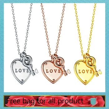 

1:1 Brand Jewelry S925 Sterling silver Necklaces For Women Girl Gift Key & Heart Pendant Necklaces Party Wedding Jewelry