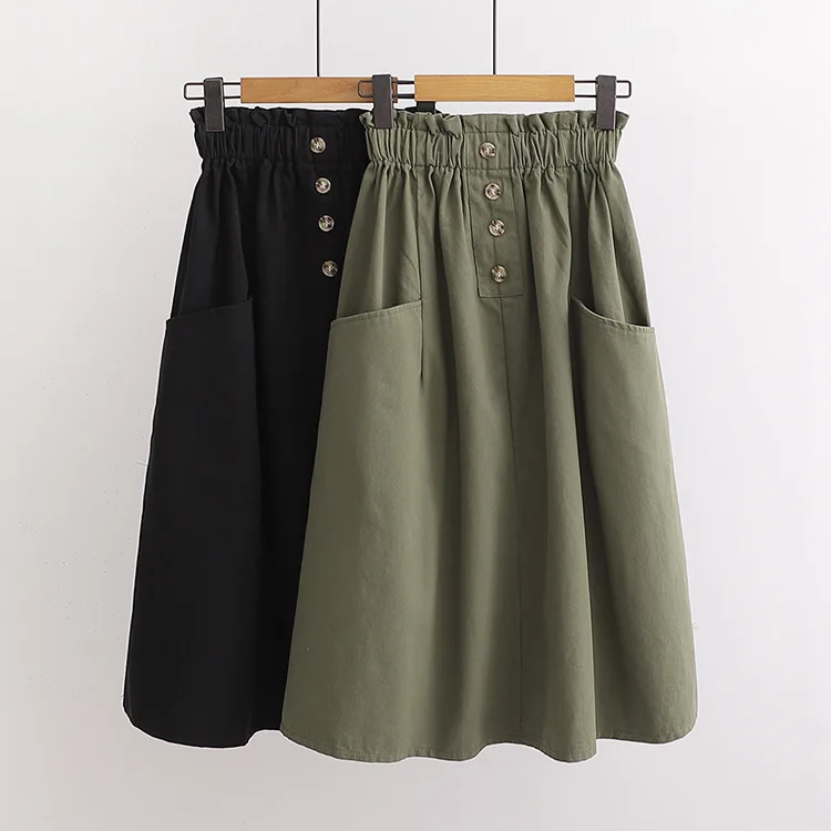 

2019 Autumn New Installation Casual Solid Color Frilled High-waisted Slimming si li kou GIRL'S Skirt Long Skirts