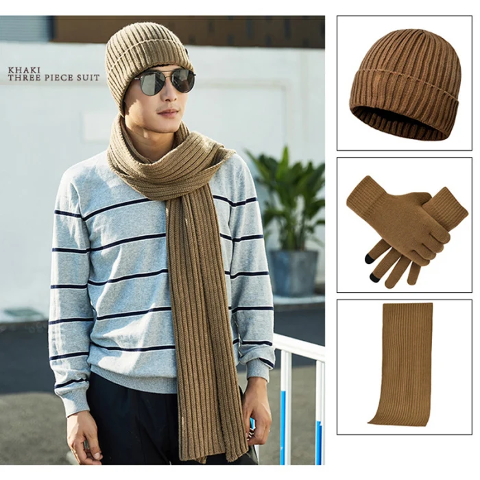 Новые Горячие 3 шт. вязаный шерстяной утолщенный шарф шапка перчатки дышащий Теплый Набор для женщин мужчин YAA99