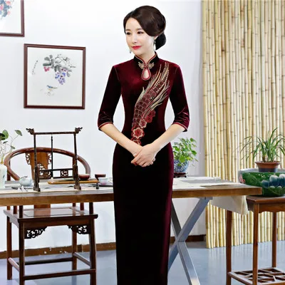 Китайское платье платье в китайском стиле китайские платья chinese dress китайские национальные платья атласное платье восточное платье chinese dress qipao восточный стиль платье ципао платья в китайском стиле платье - Цвет: Красный