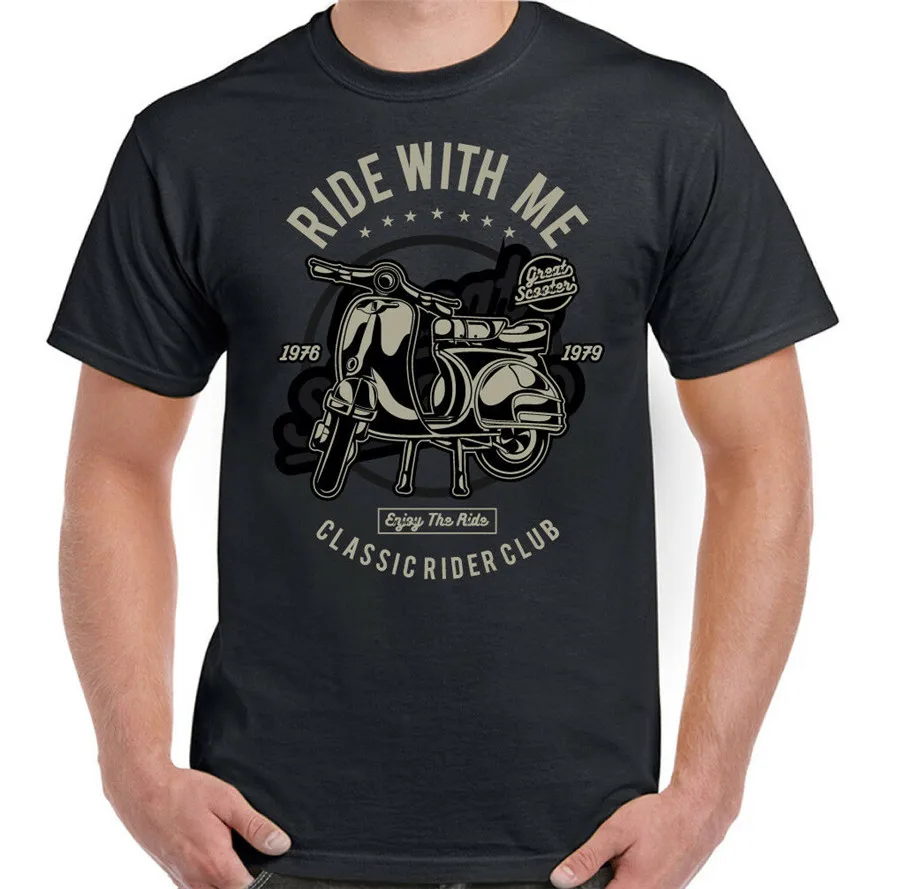 Ride With Me Мужская забавная футболка с изображением scooter мопед Vespa Mod оптовая продажа