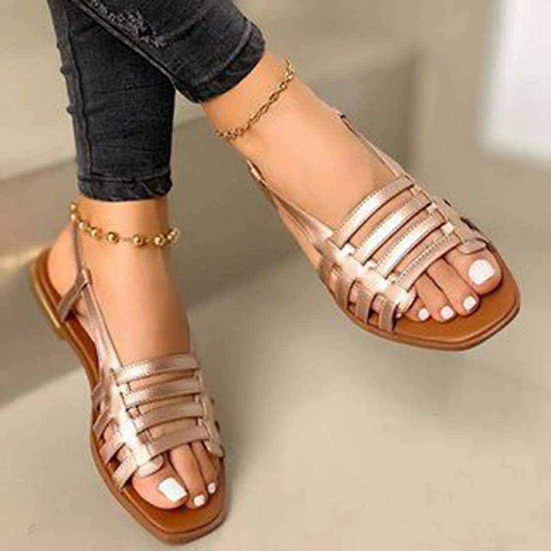 Women Slippers Sandals Open Toe Casual Beach Shoes Female Flat Bottom Out Flats Women's Outdoor Summer Footwear - Image 3