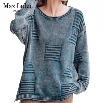 

Max LuLu Korean Style Winter Clothing Ladies Striped Streetwear Women Vintage Warm Sweaters Casual Oversized Christmas Pullover