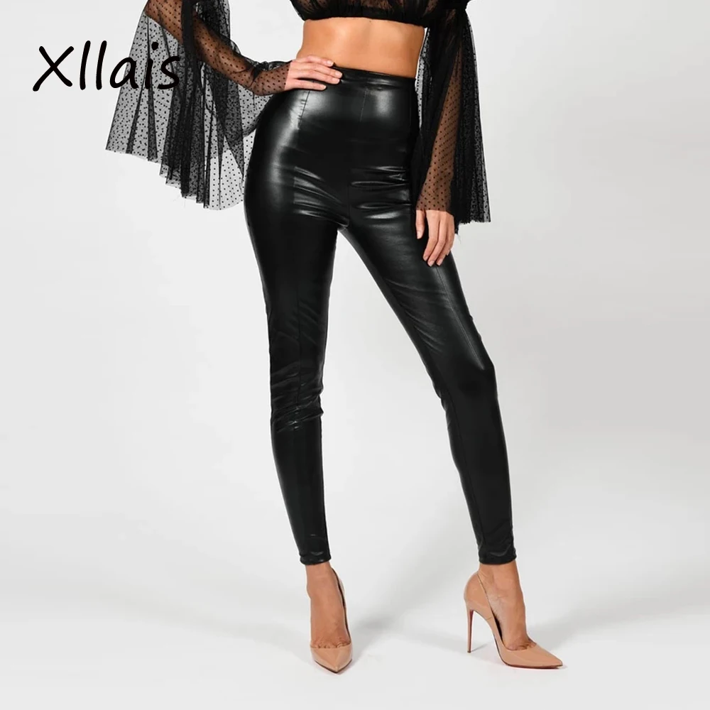 Xllais Модные женские облегающие кожаные брюки на молнии PU Materia Lederhose PU брюки