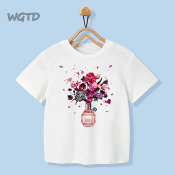 

Kids T Shirts for Girls 2020 Summer Flower and Perfume Print Short Sleeve Top Tees Baby Cotton T Shirts Boys Girls Boys T Shirts