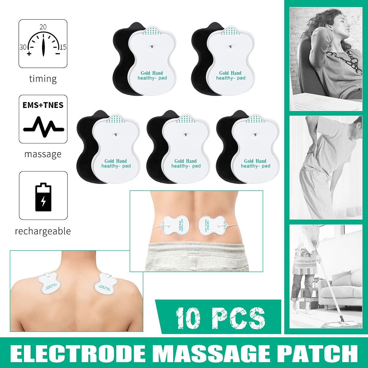 masajeador corporal de silicona para adelgazar De almohadillas de electrodos de acupuntura Tens estimulador nervioso máquina de Terapia Digital 10 Uds parches de almohadillas WOT 
