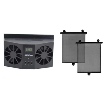

1 Set Solar Car Ventilation Fan / Double Hood Auto Exhaust Fan & 1 Set Car Side Window Sun Shade Car Window Roller Shade