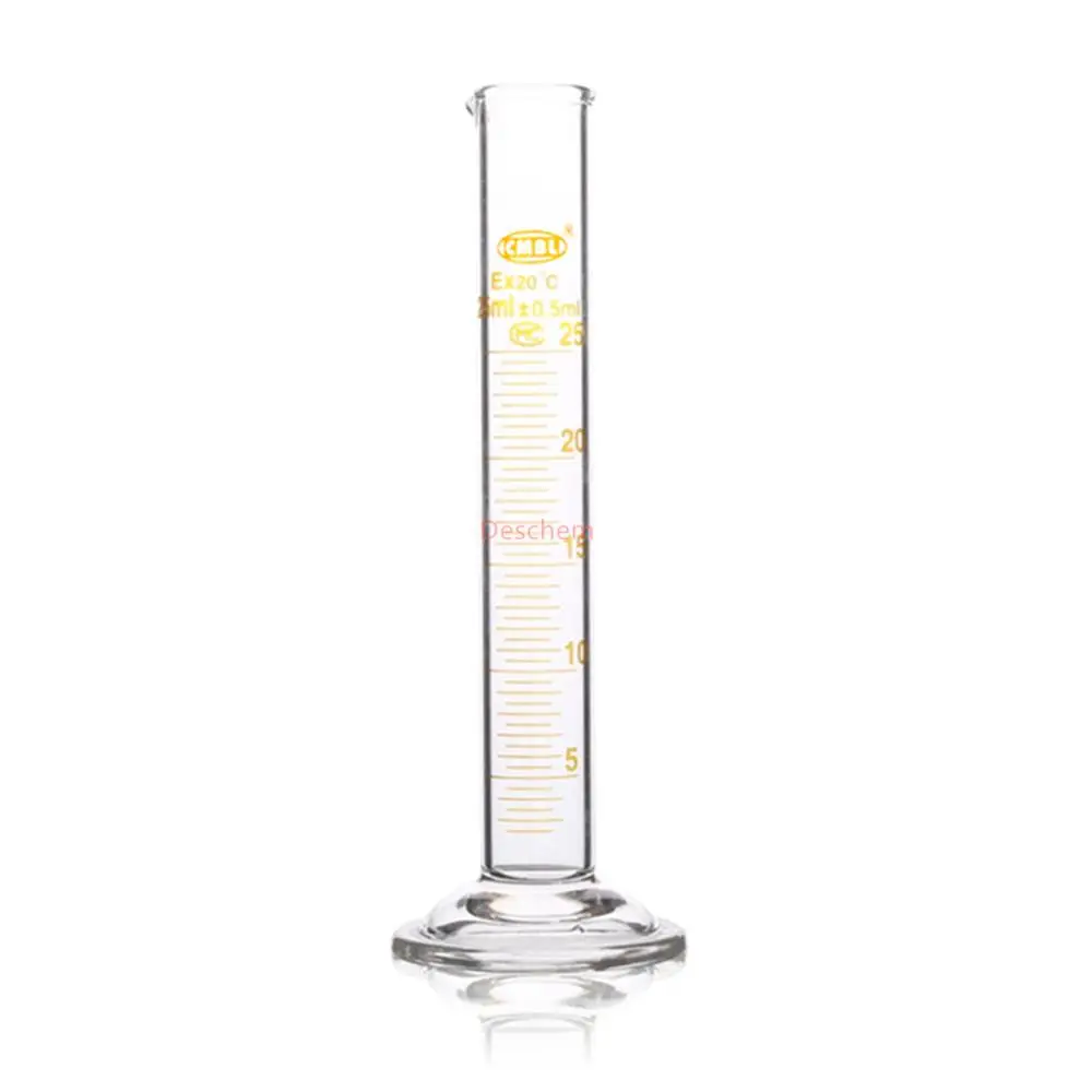 2Pcs 25ml Glass Measuring Cylinder Graduated & Spout Mouth Lab Glassware