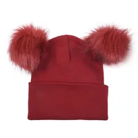 Winter Knit Beanie Hat Double Pom Pom Warm Cap for Girls Cap Ski Hat Women Pom Pom Hat Caps Female Cotton Skullies 2