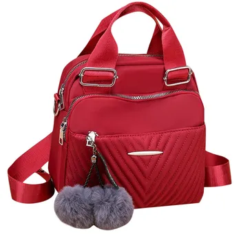 

Aelicy Backpack school outdoor solid color girl pompom ladies solid color wool ball nylon multifunctional backpack shoulder bag