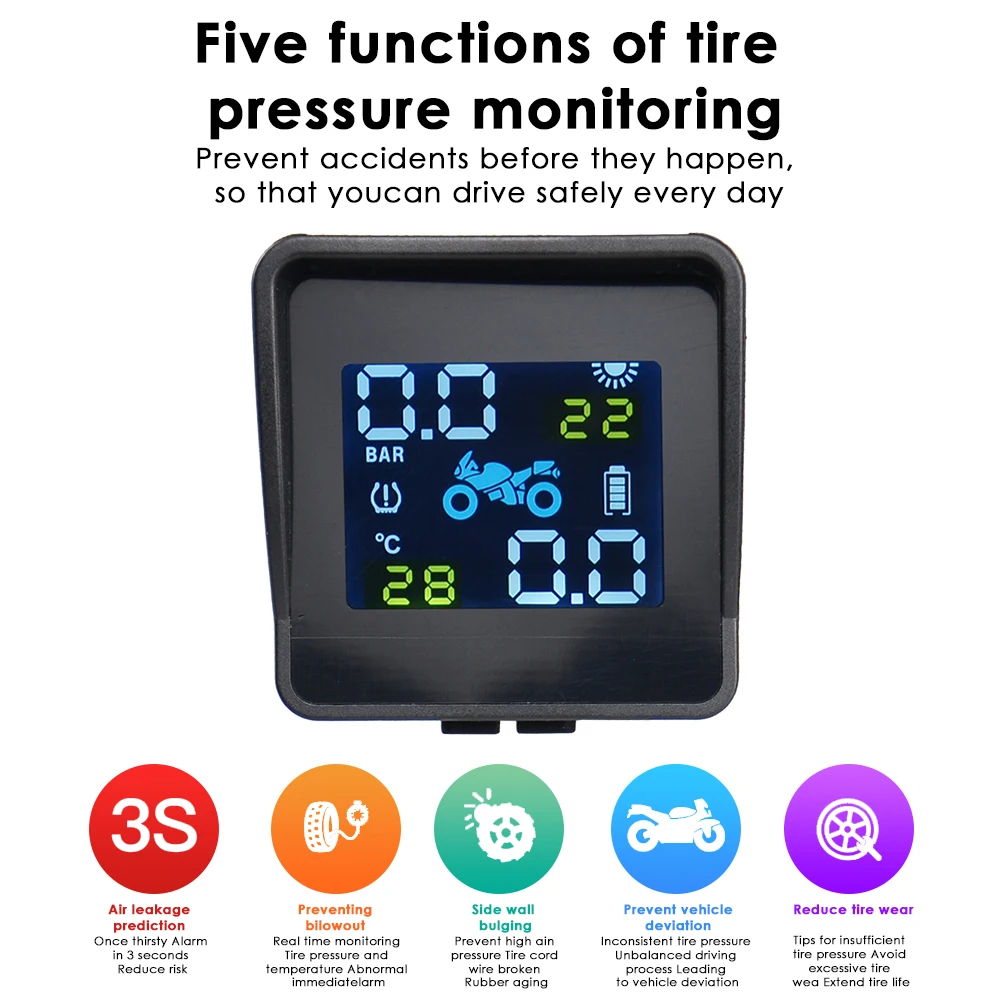 USB зарядка на солнечной батарее для мотоцикла TPMS система мониторинга температуры