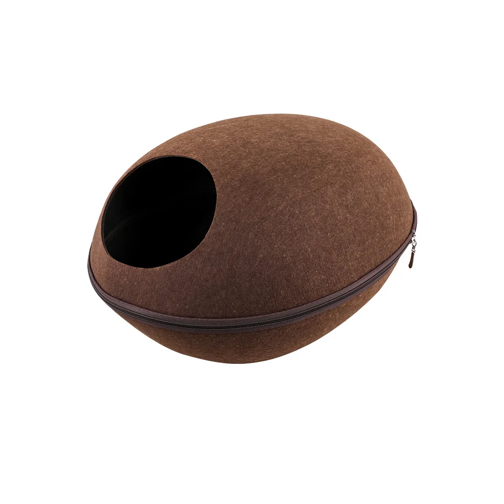 Detachable Cat Bed With Cushion Natural Felt Pet Cave Zipper Breathable