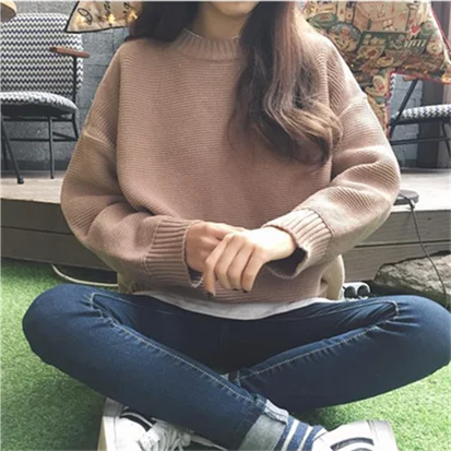 Camel JoinYouth/однотонные пуловеры Harajuku для девочек; повседневная женская зимняя одежда года; Осенняя свободная одежда с круглым вырезом; Sueter Mujer; Модная трикотажная одежда; J282 - Цвет: Camel