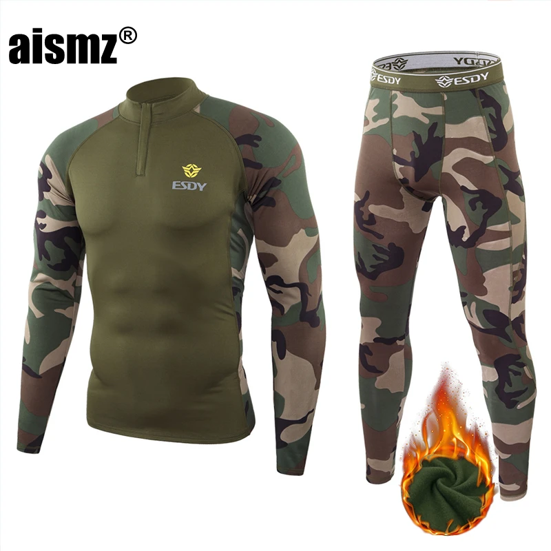 

Aismz Winter Thermal Underwear Men Suit Skin Compression Man Sport First Layer Rashguard Men's Fleece Second Thermo Long Johns