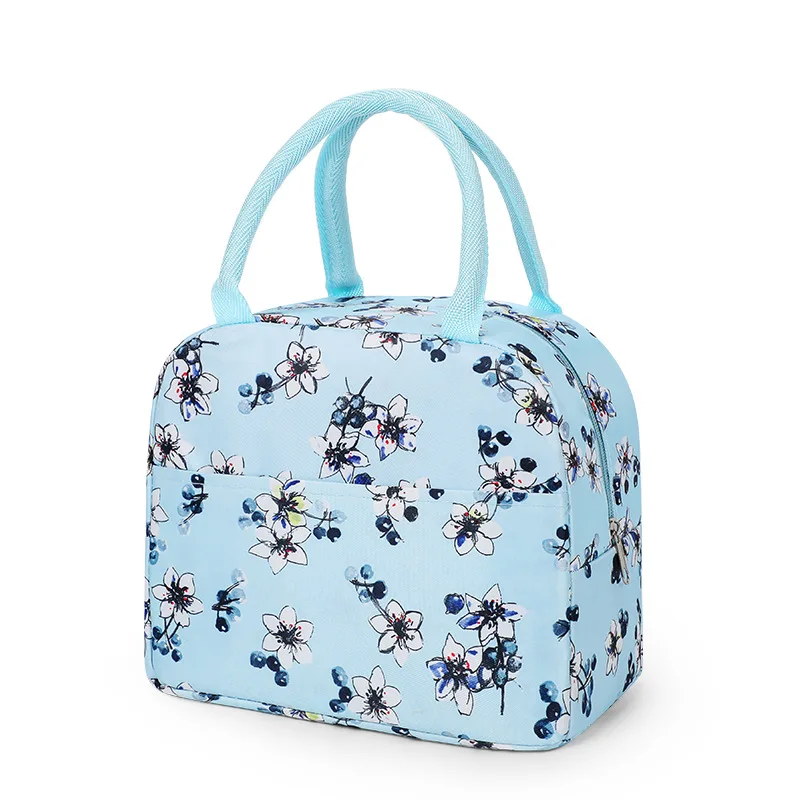 Blue White Flower Одноцветные водонепроницаемые нейлоновые Переносные сумки на молнии для ланча, Женская Студенческая коробка для завтрака, Термосумка для офиса, школы, пикника, сумка-холодильник, Bolso - Цвет: Blue White Flower