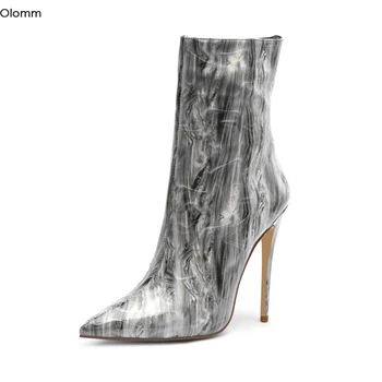 

Olomm Women Shiny Ankle Boots Sexy Stiletto High Heel Boots Pointed Toe Pretty Black Fuchsia Pink Party Shoes Women US Size 4-13