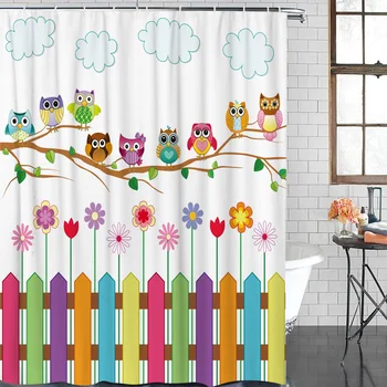 

Bathroom Curtain Cartoon Kid Cute Owl Waterproof Fabric Shower Curtain Home Decoration Bathroom Shower Curtain