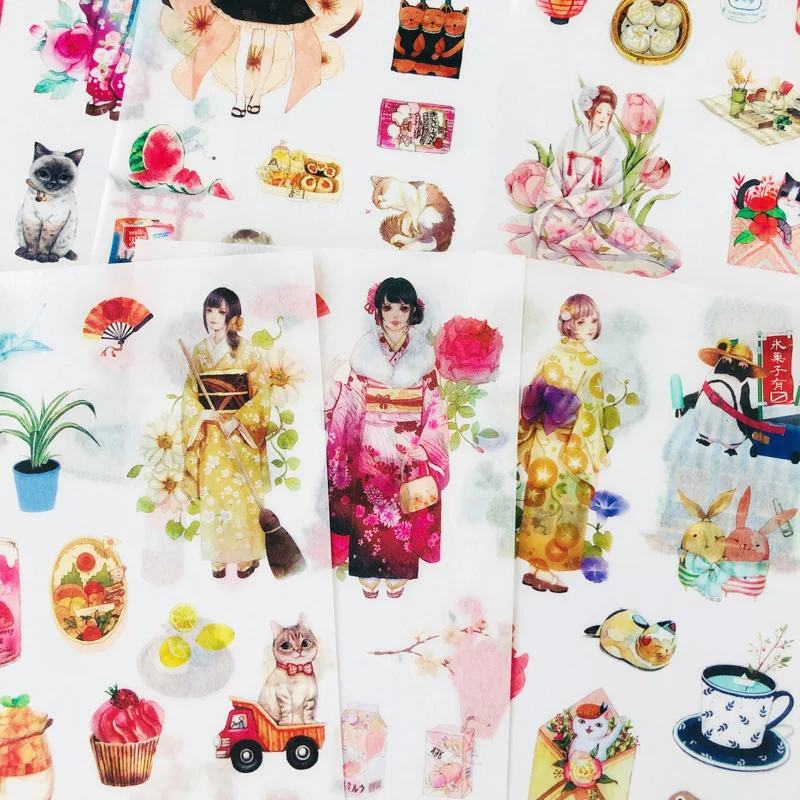 

Бумажные стикеры с японскими Сакурой для девочек, 6 листов, декоративный альбом, украшение учетной записи