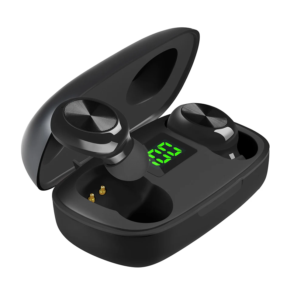 TWS Bluetooth наушники 5,0 беспроводные наушники-вкладыши светодиодный дисплей с сенсорным управлением стерео наушники водонепроницаемые музыкальные наушники - Цвет: Черный