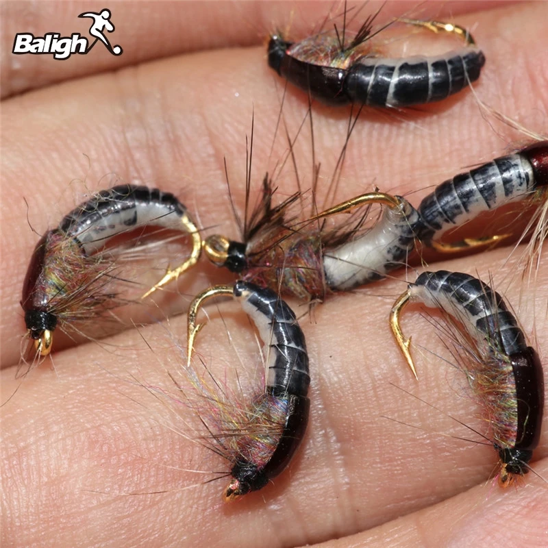 6 шт. #12 летней одежды из червь коричневый Caddis Нимфа Fly волосы оленя Жук форель